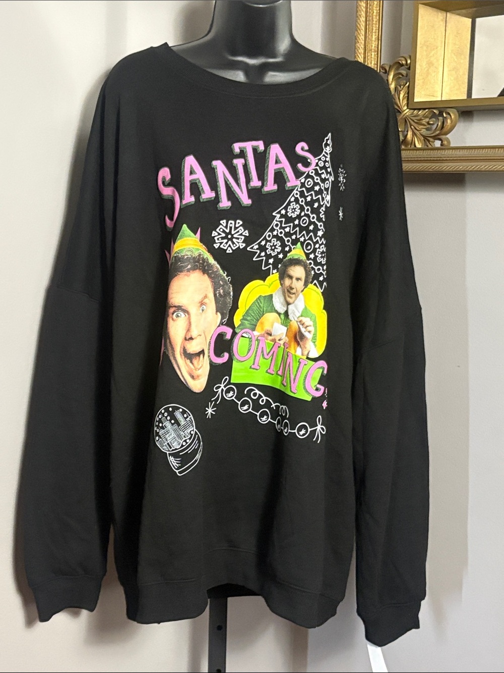 NEW Elf 3X Black 'Santa's Coming' Graphic Sweatshirt NWT